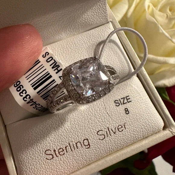 925 Sterling Silver CZ Halo Engagement/ Promise Ring - Picture 11 of 11